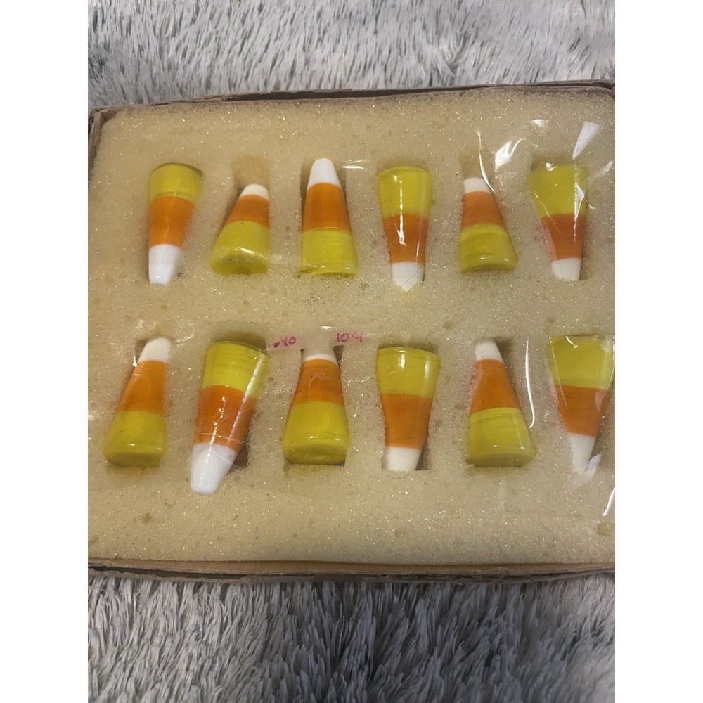 Lillian Vernon Glass Candy Corn  12 Piece Set 2 1/4". Vintage WITH BOX